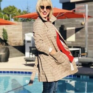 Cabi 3734 Sherlock Trench Coat Jacket Tan Multi Houndstooth Check Belt M Medium